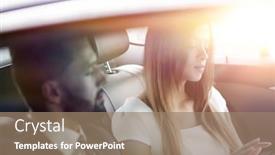  Presentation with car business - Colorful PPT theme enhanced with two business people working in car back backdrop and a coral colored foreground