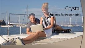  Presentation with yacht - Slide set consisting of two business people working background and a light blue colored foreground