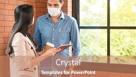  Presentation with normal - Audience pleasing PPT theme consisting of two-business-person-standing backdrop and a coral colored foreground