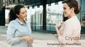  Presentation with women meeting - Slides having two-business-women-having background and a lemonade colored foreground