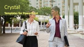  Presentation with women glass ceiling business cartoon - Presentation theme enhanced with two-business-women-in-conversation background and a tawny brown colored foreground