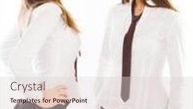  Presentation with business women - Cool new PPT theme with two-business-women-on-white backdrop and a lemonade colored foreground