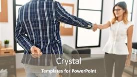  Presentation with office workers - Audience pleasing slides consisting of two-business-workers-smiling-happy backdrop and a  colored foreground