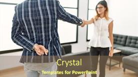  Presentation with office workers - PPT theme featuring two-business-workers-smiling-happy background and a violet colored foreground