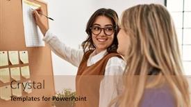  Presentation with office workers - Presentation with two-business-workers-smiling-happy background and a coral colored foreground