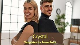  Presentation with office workers - Presentation design with two-business-workers-smiling-happy background and a tawny brown colored foreground