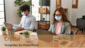  Presentation with medical business - Presentation theme featuring two-business-workers-wearing-medical background and a  colored foreground