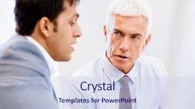  Presentation with discussion - PPT theme consisting of two businessman in office having discussion background and a sky blue colored foreground