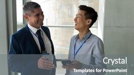  Presentation with front office - Slide set with two businessman looking at themselves background and a gray colored foreground