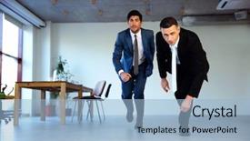  Presentation with prize - Amazing PPT layouts having two businessman running together backdrop and a light blue colored foreground
