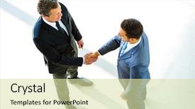  Presentation with welcome - Colorful slide deck enhanced with two businessman shaking hands backdrop and a soft green colored foreground