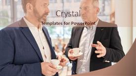  Presentation with coffee talk - PPT theme having two-businessmen-as-business-partners background and a coral colored foreground