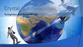  Presentation with globe - Slide deck having two-businessmen-chasing-around-globe background and a light blue colored foreground