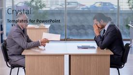  Presentation with project - Beautiful slide set featuring two-businessmen-discussing-business-project backdrop and a light blue colored foreground