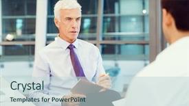  Presentation with interview - Beautiful PPT theme featuring two businessmen during interview backdrop and a  colored foreground