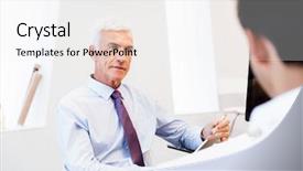  Presentation with interview - Presentation featuring businessmen during interview in office background and a white colored foreground