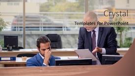  Presentation with employees - Theme featuring two-businessmen-employees-working background and a soft green colored foreground