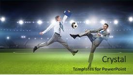  Presentation with fight - Presentation theme having two businessmen fight for ball background and a yellow colored foreground