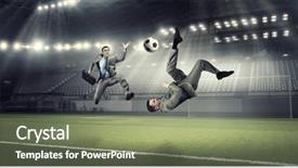  Presentation with fight - PPT layouts with two businessmen fight for ball background and a violet colored foreground