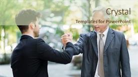  Presentation with strength - Cool new slide deck with two businessmen giving a strong backdrop and a soft green colored foreground