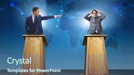  Presentation with discussion - Slide deck featuring two businessmen having heated discussion background and a ocean colored foreground