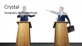  Presentation with discussion - Slide deck having two businessmen having heated discussion background and a white colored foreground