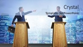  Presentation with discussion - Amazing presentation theme having two businessmen having heated discussion backdrop and a light blue colored foreground