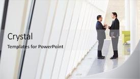  Presentation with meeting - PPT theme with two businessmen having informal meeting background and a light gray colored foreground