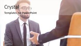  Presentation with two people holding hands - Amazing presentation theme having two businessmen holding briefcases near backdrop and a sky blue colored foreground