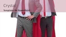  Presentation with superhero - Beautiful theme featuring two-businessmen-in-superhero-raincoats backdrop and a coral colored foreground