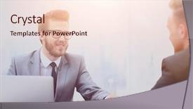  Presentation with decision making - Presentation having two businessmen making agreement background and a  colored foreground