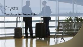  Presentation with handshake - Audience pleasing slide deck consisting of two-businessmen-on-business-trip backdrop and a light blue colored foreground