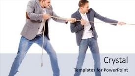  Presentation with treasure map aged rope - PPT theme with two businessmen pulling a rope background and a  colored foreground