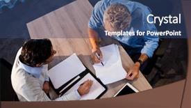  Presentation with reading - Presentation with two businessmen reading a document background and a ocean colored foreground