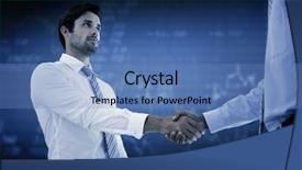  Presentation with hands down - Audience pleasing theme consisting of two businessmen shaking hands backdrop and a  colored foreground