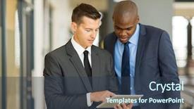  Presentation with sports table tennis two ping - Cool new theme with two businessmen using tablet computer backdrop and a ocean colored foreground