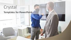  Presentation with corona virus - Slide set enhanced with two-businessmen-wearing-a-mask background and a white colored foreground