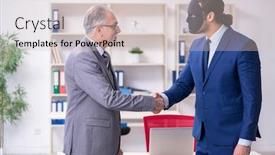  Presentation with masks - Slide set featuring two-businessmen-wearing-masks-during background and a soft green colored foreground