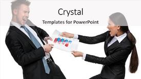  Presentation with job promotion - Presentation having two businesspeople can't share the document isolated on white concept of competition and job competitive promotion background and a white colored foreground