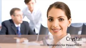  Presentation with young woman diagnosis of sti - Slides featuring two businesspeople in the office background and a  colored foreground