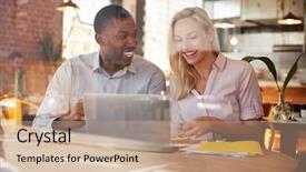  Presentation with college coffee shop - Presentation with two businesspeople meet in coffee background and a coral colored foreground