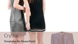  Presentation with team work - Beautiful presentation design featuring two businesswoman traveling with suitcas and looking at wall team work rear view people collection backside view of person isolated over white background backdrop and a coral colored foreground