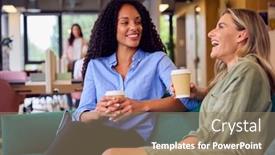  Presentation with meeting - Presentation consisting of two-businesswomen-having-informal-meeting background and a coral colored foreground