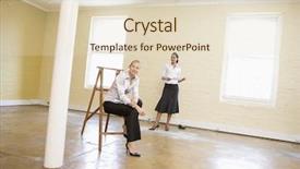  Presentation with new office - Presentation design enhanced with two businesswomen looking at new office space background and a lemonade colored foreground