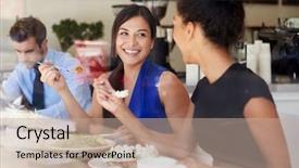  Presentation with coffee shop - Slide deck having image of a christian person background and a  colored foreground.