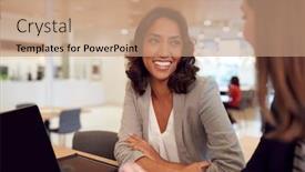  Presentation with an open pit mining - Audience pleasing presentation design consisting of two-businesswomen-with-laptop backdrop and a coral colored foreground