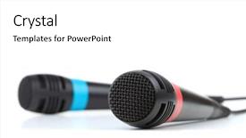  Presentation with microphones - PPT theme featuring two cable microphones isolated on white background small dof background and a white colored foreground