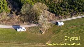  Presentation with camping - PPT theme consisting of two-camping-car background and a tawny brown colored foreground
