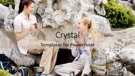  Presentation with camping - Slide set consisting of two camping women sitting together background and a  colored foreground