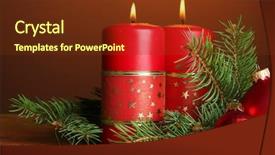  Presentation with candy cane christmas - Cool new slides with two candles and christmas decorations backdrop and a tawny brown colored foreground